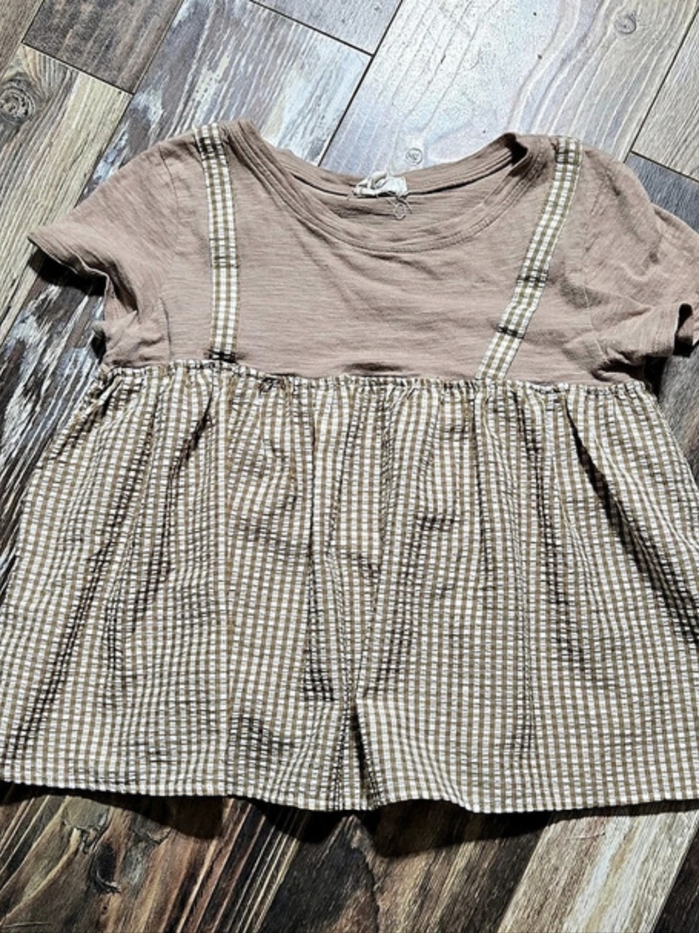 Hayden Girls Brown Top Tan Gingham Layered Overlayer Shirt Size 11/12